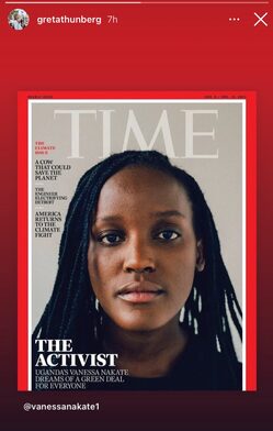 A screenshot of the Time Magazine cover with Vanessa Nakate, a young Black woman from Uganda.